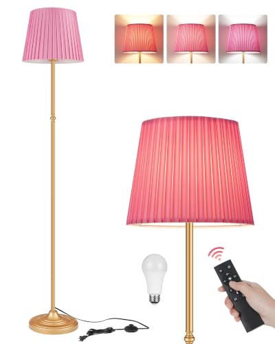 GOEBLESON Pink Floor Lamp for Living Room, 68" Standing Lamp, Dimmable Reading Light with Remote & Foot Pedal, with LED Bulb, for Living Room, Bedroom, Girls Room FCC Listed, Gold and Pink DP12LD05