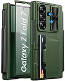 SIXBOX for Samsung Galaxy Z Fold 7 Case with Card Holder & Hinge Protection & Slide Lens Cover, Built-in S Pen Holder & Screen Protector, Heavy Duty Rugged Wallet Phone Case for Z Fold 7 2025, Green