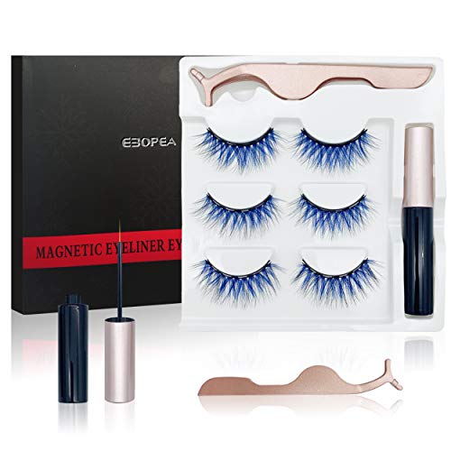 Magnetic Eyelashes and Eyeliner Kit EBOPEA Magnetic Eyeliner & Lash Kit - 3P airs Colorful False Lashes with 1 Eyeliner and Tweezer- for Party Cosplay Dating Wedding Halloween