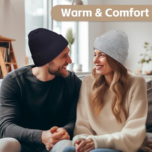 Image of Winter Beanie Acrylic Knit Cuffed Plain Hats Skull Cap Warm Beanies for Men Women