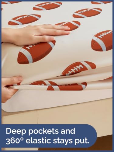 Image of Kids Full Size Football Bed Sheets - 4 Piece Kids Football Sheet Set - Sporty Touchdown Bedding - Ultra-Soft, Cute & Cozy - Breathable & Machine Washable - Bed Set for Boys, Girls, Teens & Toddlers