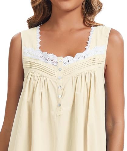 Image of AVIIER 100% Cotton Nightgowns for Women Sleeveless Night Gown with Pockets