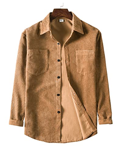 Image of RINTONIX Mens Solid Long Sleeve Ribbed Button Down Corduroy Shirt Jacket Casual Spring Fall Pocket Shacket Jacket
