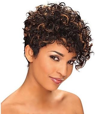 Women's Synthetic Wig Short Wavy Black African American Wig Highlighted/Balayage Hair Pixie Cut With Bangs Halloween Wig Carnival Wig