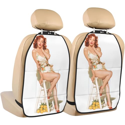 Vintage Pin-Up Girl Car Seat Back Kick Protectors,2 Pack Kick Mats with Storage Pockets for Vehicles to Protect from Dirt Mud Scratches