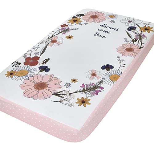 Image of NoJo Keep Blooming Pink, White, Purple and Gold 'Dreams Come True' Wild Flowers 100% Cotton Photo Op Nursery Fitted Crib Sheet