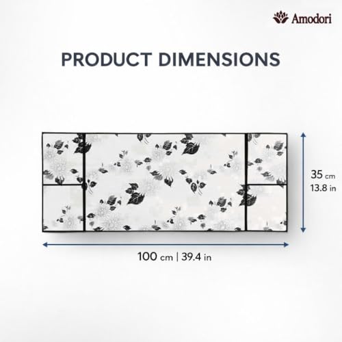 Image of Microwave Oven Top Cover 35x100 cm | Wipe Clean Fabric | 4 Utility Pockets (Floral-20)