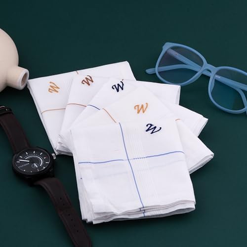 Image of CROSSLINE Men's Initial Monogram (A-Z) Embroidery 100% Pure Cotton Handkerchief | White Base With Colored Border | Handkerchiefs For Men Cotton Soft - (Pack of 5)
