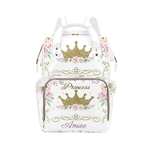 Grandkli Princess Girl Floral Personalized Diaper Bag Multi-Function Backpack Nappy Bag Travel DayPack for Unisex
