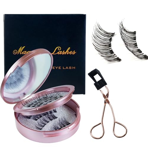 Joyeee Ciglia Finte Magnetiche, 4Pairs Ciglia Finte Ciuffetti Naturali, 3D Riutilizzabili Half Lashes Cat Eye Eyelashes No Need Ciglia Colla, Kit Extension Ciglia per Donne Ragazza