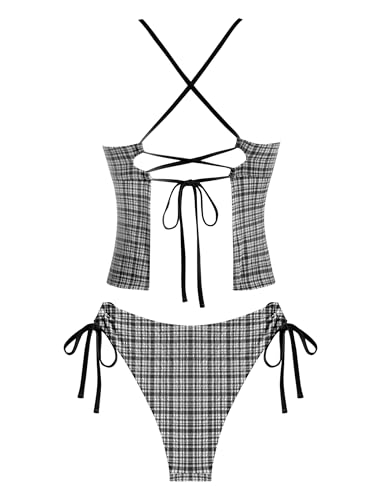 ZAFUL Women's Tankini Set V Neck Tummy Control Floral Printed Tie Side Thong Bikini Swimsuits 2 Piece Bathing Suits2