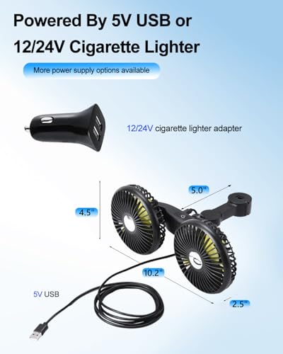 DICMKY Dual Head Car Cooling Fans for Back Seat for Kids Battery Powered Rechargeable Usb - image 4