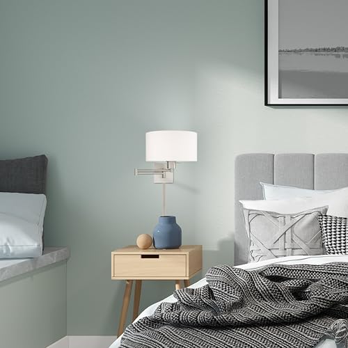 Image of Livex Lighting 40036-91 1-Light Swing Arm Wall Light, Brushed Nickel | Off-White Fabric Shade