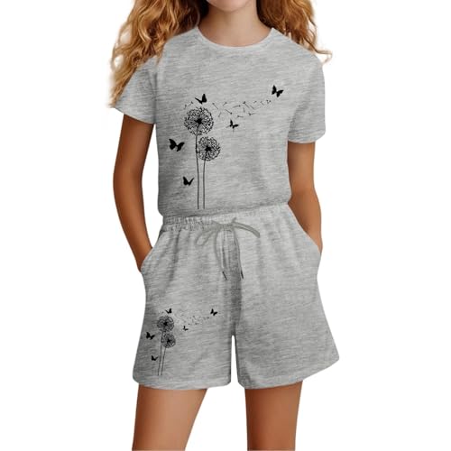 Image of Women's Dandelion Graphic Tee with Nature Bird Print, Soft Cotton Blend Short Sleeve Top for Casual Summer Outings, Lightweight and Breathable (Grey, 5-6 Years)