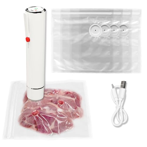 Yallmie Set per sottovuoto portatile, mini sigillatore per sacchetti sottovuoto con 5 sacchetti sottovuoto per sacchetti per alimenti, sottovuoto portatile, ricaricabile, per conservare e cucinare