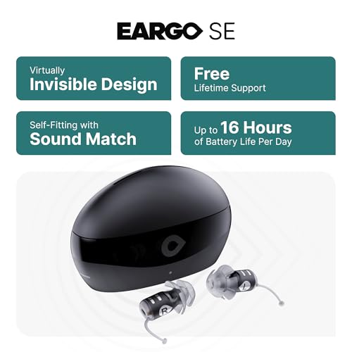 EARGO Eargo SE Self-Fitting FDA-Cleared OTC Adult Hearing Aids - Virtually Invisible CIC, Rechargeable, Lifetime Customer Support