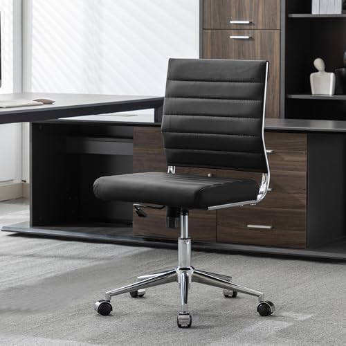 Okeysen Armless Office Desk Chair, Mid Back Leather Conference Ro...