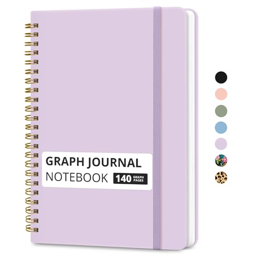 Image of Taja Graph Spiral Journal Notebook for Women & Men, 140 Pages, Graph Paper Hardcover Notebook for Planning & Tracking, Journals for Graphing, A5(5.7 inch x 7.9 inch) - Purple