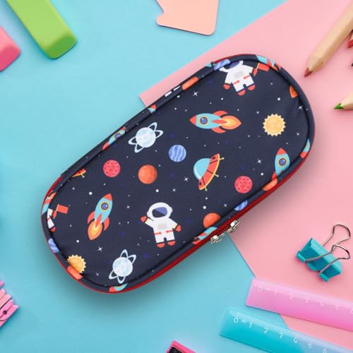 Image of Pencil Case for Boys - Cute Pencil Cases for Kids Pencil Pouch Organizer for Student School, Astronauts Space Kids Pencil Bag with Multi-slot (Red Astronauts Space)