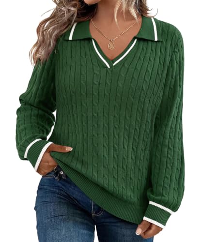 Image of CARCOS Plus Size Sweaters for Women Long Sleeve Pullover Sweaters Lapel Collared Vneck Knit Jumper Tops Fall Winter XL-5XL