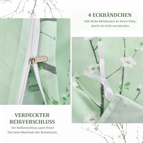 Freyamy Bettwäsche 220x240 Blumen Grün Blütenzweig Aesthetic Bettwäsche Set – Ansicht 6