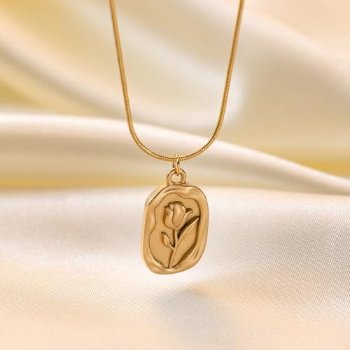 Image of MEENAZ Gold Plated Pendant Necklace for Woman | Anti Tarnish Stainless Steel Floral Locket Chain | Stylish Jewellery for Women | Fashion Chains for Women | Stainless Steel Jewelry Waterproof -174
