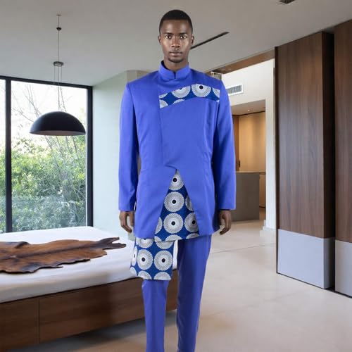 African Clothes for Men Slim Fit Full Sleeve Print Blazer Pants 2 Piece Set Dashiki Outfits Bussiness Suits3