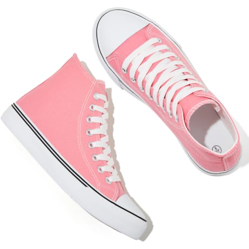 Image of ageyan Womens High Top Canvas Sneakers Lace up Fashion Shoes for Women Casual Classic, Pink, 6 UK