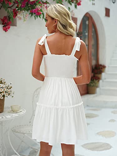 Image of Womens Summer Casual Dresses Spaghetti Strap Smocked Mini Dress