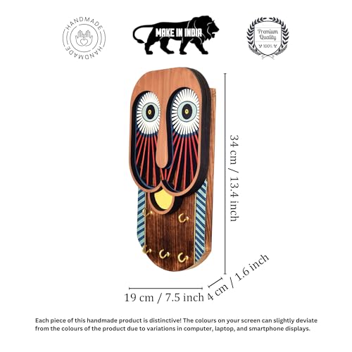 Image of AAKRITI ART CREATIONS Key Holder, Coco Tiki Mask Key Hanger | Rustic Wooden Wall Organizer with 5 Hooks | New Home Gifts | Multifunctional Entryway Decor Item