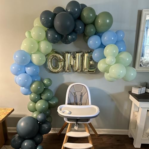Image of Dusty Slate Blue and Green Garland Balloon Arch Kit, 118pcs Baby Blue Green Party Balloons Balloons for Boys Baby Shower Jungle Woodland Ocean Beach Under The Sea One 1st Birthday Party Decorations