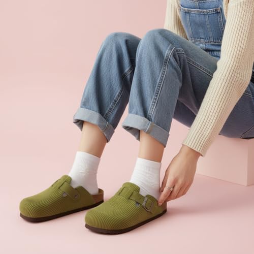 Image of CUSHIONAIRE Hana Womens Clogs | Comfortable Vegan Suede Clogs for Women | Slip On Potato Shoes with Cork Footbed & Arch Support | Memory Foam, Wide Widths Available
