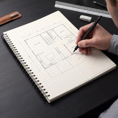 Image of PaperO A4 Square Grid Notebook | 5mm Graph Paper | 100 Pages | 8.5 x 11 Inches | Kraft Cover Journal for Architects, Designers, Engineers, Math & Technical Drawing | (Red Grid-Pack of 2)