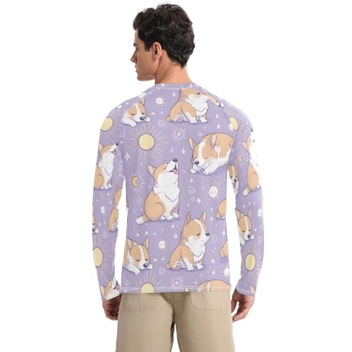 Mens UV Protection Shirts Rash Guard Long Sleeve UPF 50+ Cute Puppy Violet Quick Dry S2