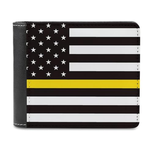 Thin Yellow Gold Line U.S.A Flag Bi-fold Men's Wallets with 6 Card Holders Slim PU Leather Purse Outdoor Money Clip