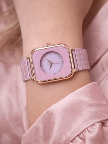 Image of Premium Rose Gold Square Analog Watch for Women & Girls | Stylish Stainless Steel Strap | Elegant Heart Second Hand | Trendy Ladies Wrist Watch under 500 | Square Case Design | Perfect for Casual | Affordable Fashion Watch for Girls