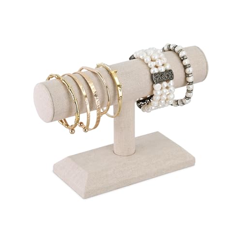 MOOCA Linen Covered Wood Jewelry Display, Jewelry Stand, Bracelet Holder Display, Watch Stand, Bracelet Stand, Tan Linen