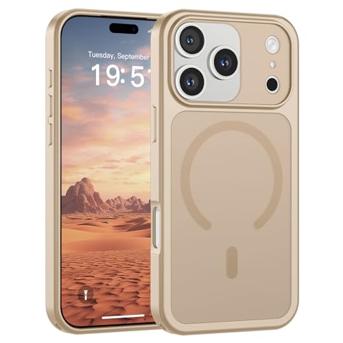 SUPFINE Magnetic for iPhone 17 Pro Case (Compatible with MagSafe)(Military Grade Drop Protection)(Camera Protection) Translucent Matte Shockproof Phone Cover,Desert Gold