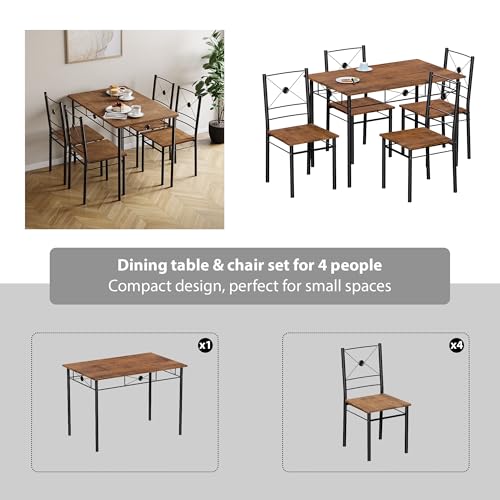 Vida Designs Roslyn Dining Table and Chair Set, Kitchen Breakfast Modern Contemporary Furniture Set (Dark Wood, 4 Seater) - 7