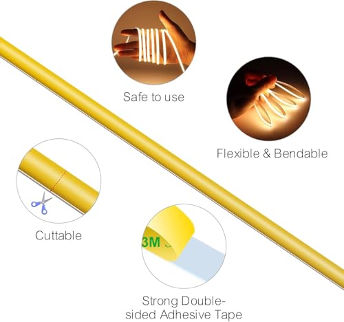 Image of MALIGAZA 5mm Ultra Thin COB LED Strip Red Color DC 24V RA>90 High CRI LED Tape Light, Cuttable Flexible, 16.4FT Super Bright, IP30 for Indoor House Bedroom Room Decor