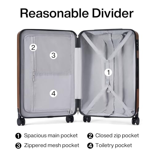 Image of Hanke Luggage Sets 3 piece Carry On Luggage with Wheels PC Hard Shell Suitcases Lightweight Checked Tsa Luggage Extra Large Travel Suitcase Woman Men 20 /24 /29 Inch （Brown）