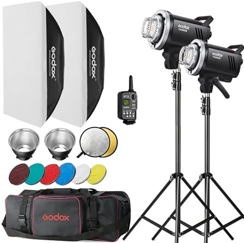Godox MS300V Studio Strobe Light Kit for Photography, 600W Flash Softbox Lighting with 2.4G X System APP Controlled Monolights, Flash Trigger, Softbox, Light Stands, Reflector Storage Bag, Umbrella
