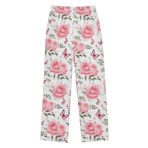 Floral Butterfly Long Pajama Pants Elastic Waist PJ Bottoms with Pockets S A1107452