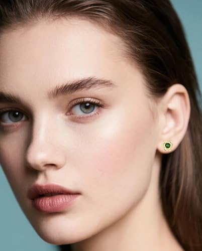 14K Gold Plated 925 Sterling Silver Post Rose Flower Stud Earrings for Women Birthstone Cubic Zirconia Studs Earrings Hypoallergenic & Nickel Free Jewelry2