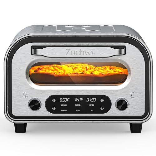 Pizza Oven Indoor, Heats up to 850°F, Makes 12” Pizzas in 90 Seconds, Electric Pizza Oven with 6 Touchscreen Presets, Countertop Pizza Ovens for Kitchen, Recipes & Pizza Stone Peel Included, Silver