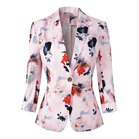 Womens 3/4 Sleeve Lightweight Office Work Suit Jacket Boyfriend Blazer (1905 Pink, XL) Cover