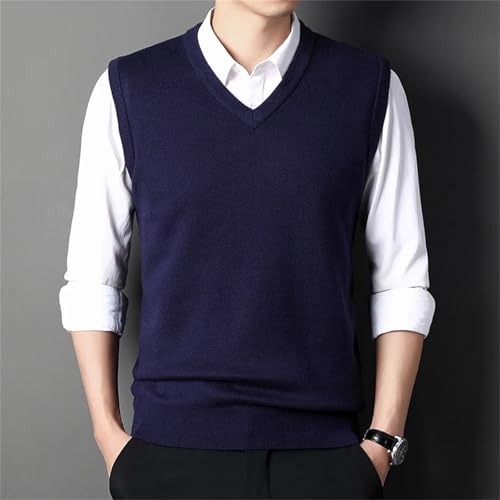 Men's V-Neck Woolen Knit Vest - Trendy Retro Solid Color, All-Match For Casual, Work And Business4
