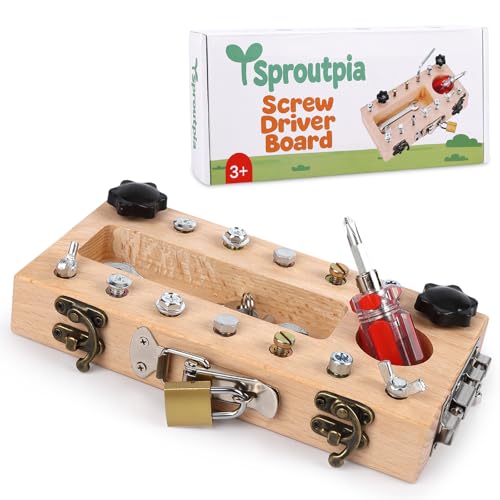 Sproutpia Screwdriver Board Set Montessori Toys for 3 Year Old Wooden Screw Driver Activities Board Fine Motor Skills & Sensory Development Toy