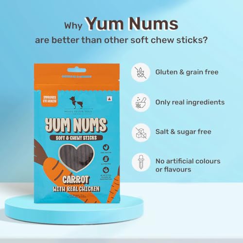 Image of Yum Nums by HUFT Soft & Chewy Sticks - 200 gm | Carrot with Chicken | Dog & Puppy Treats | Training Treats for Small & Adult Dogs | High-Protein, Soft & Tasty Snacks