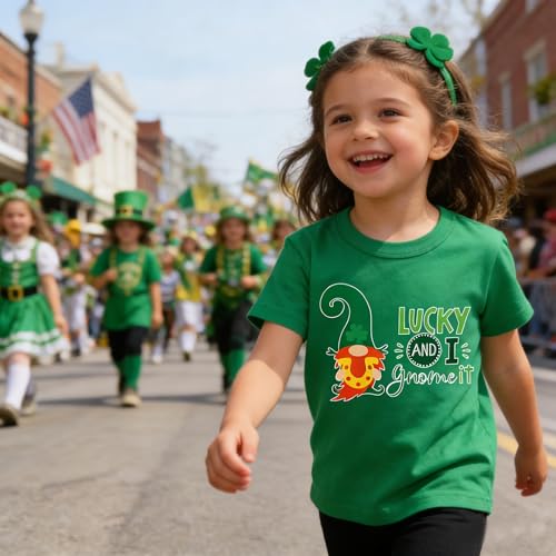Image of Tkria Toddler Boys St Patricks Shirts Kids Clover Shamrock T-Shirt Baby Dinosaur Gnome Lucky Dude Short Sleeve Green Tops